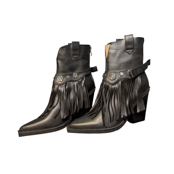 NEW Dolls Kill Simmi Darii Fringe Ankle Boots Women's Sz 8 Black Western Grunge - Picture 3 of 11